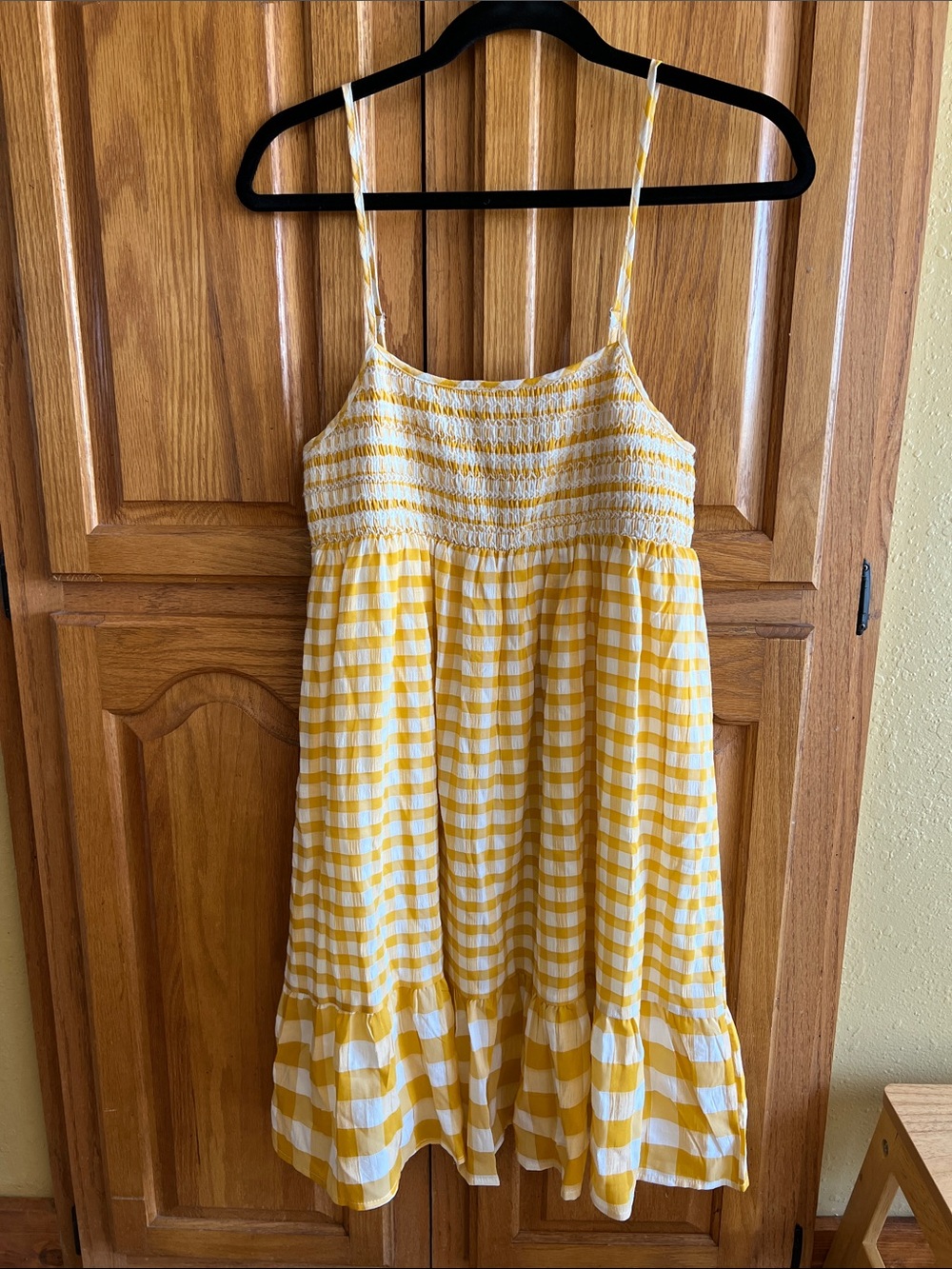 mittoshop Yellow and White Gingham Smocked Mini Dress